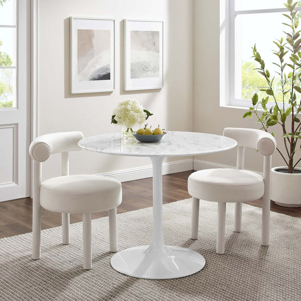Modway Furniture Lippa 40" Round Faux Marble Dining Table - Mid-Century Modern Style for Small Spaces & Intimate Meals EEI-1130-WHI