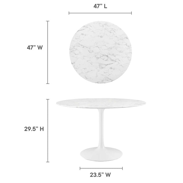 Modway Furniture Lippa 48" Round Faux Marble Dining Table - Chic Mid-Century Design for Modern Homes & Gatherings EEI-1131-WHI