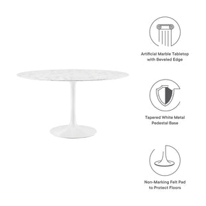Modway Furniture Lippa 54" Round Faux Marble Dining Table - Mid-Century Elegance with Modern Durability & Style EEI-1132-WHI