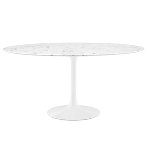 Modway Furniture Lippa 60" Round Faux Marble Dining Table – Mid-Century Charm with Modern Durability for Four EEI-1133-WHI