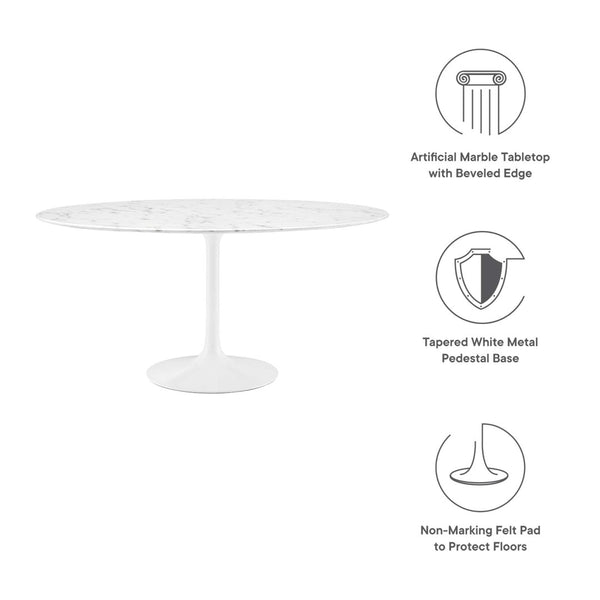Modway Furniture Lippa 60" Round Faux Marble Dining Table – Mid-Century Charm with Modern Durability for Four EEI-1133-WHI