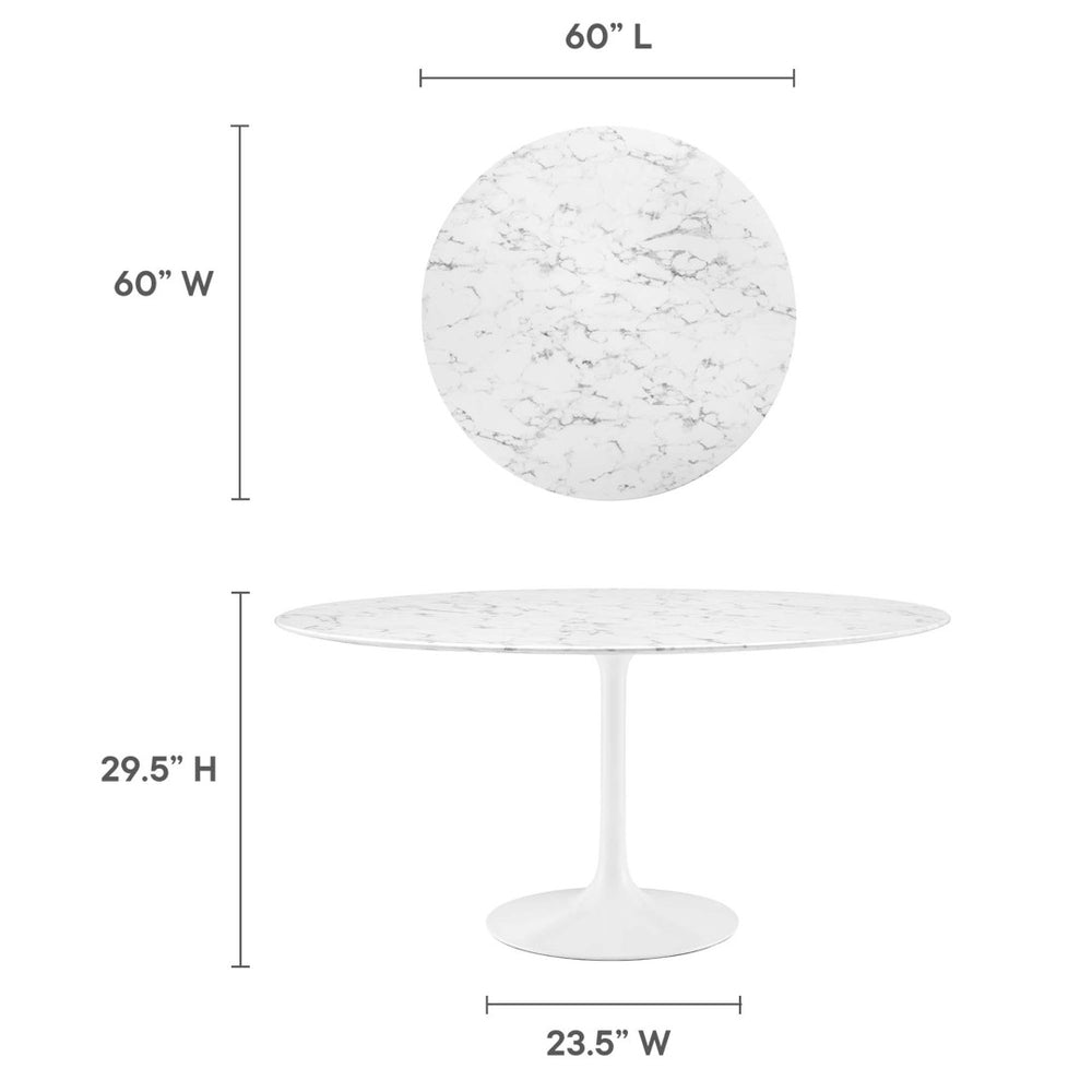 Modway Furniture Lippa 60" Round Faux Marble Dining Table – Mid-Century Charm with Modern Durability for Four EEI-1133-WHI