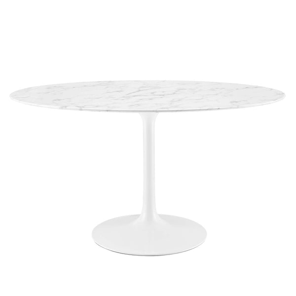 Modway Furniture Lippa 54" Oval Faux Marble Dining Table - Modern Mid-Century Design for Chic Entertaining Spaces EEI-1134-WHI
