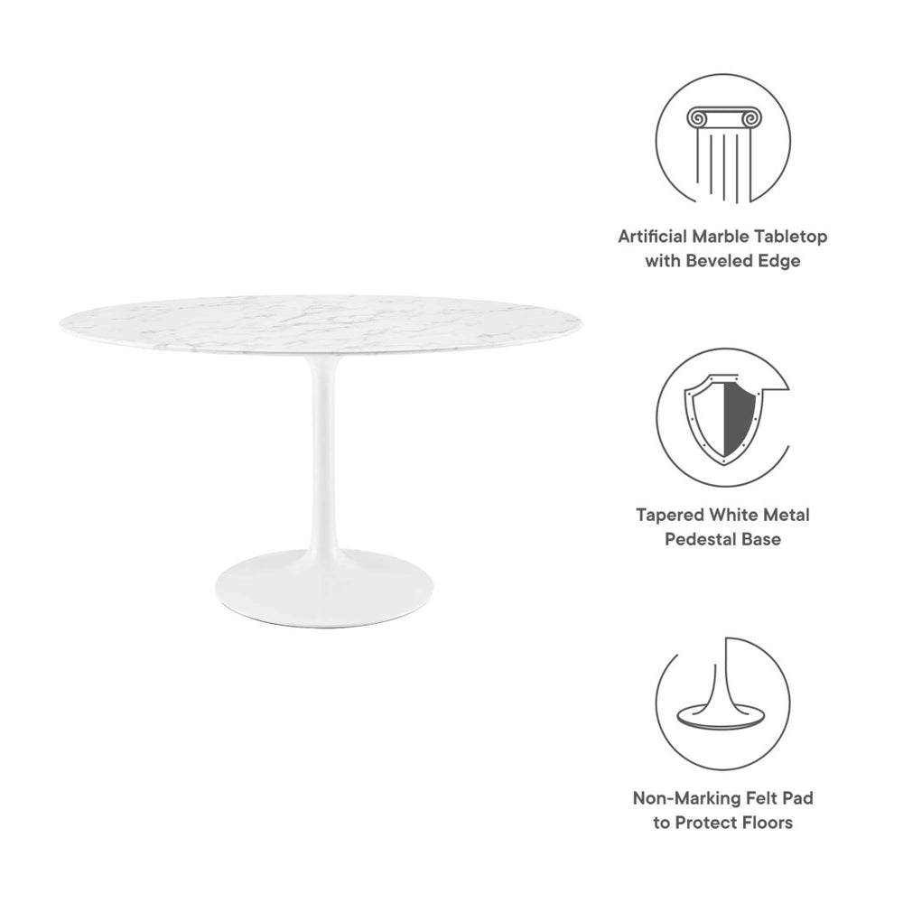 Modway Furniture Lippa 54" Oval Faux Marble Dining Table - Modern Mid-Century Design for Chic Entertaining Spaces EEI-1134-WHI
