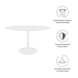 Modway Furniture Lippa 54" Oval Faux Marble Dining Table - Modern Mid-Century Design for Chic Entertaining Spaces EEI-1134-WHI