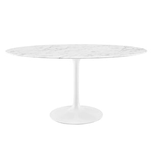 Modway Furniture Lippa 60" Oval Faux Marble Dining Table - Modern Elegance, Seats 6, Mid-Century Design & Easy Care EEI-1135-WHI