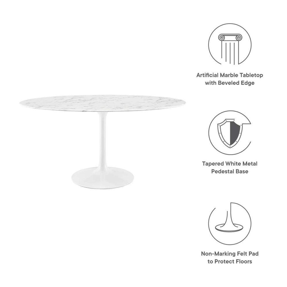 Modway Furniture Lippa 60" Oval Faux Marble Dining Table - Modern Elegance, Seats 6, Mid-Century Design & Easy Care EEI-1135-WHI