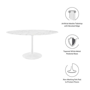 Modway Furniture Lippa 60" Oval Faux Marble Dining Table - Modern Elegance, Seats 6, Mid-Century Design & Easy Care EEI-1135-WHI