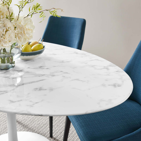 Modway Furniture Lippa 60" Oval Faux Marble Dining Table - Modern Elegance, Seats 6, Mid-Century Design & Easy Care EEI-1135-WHI