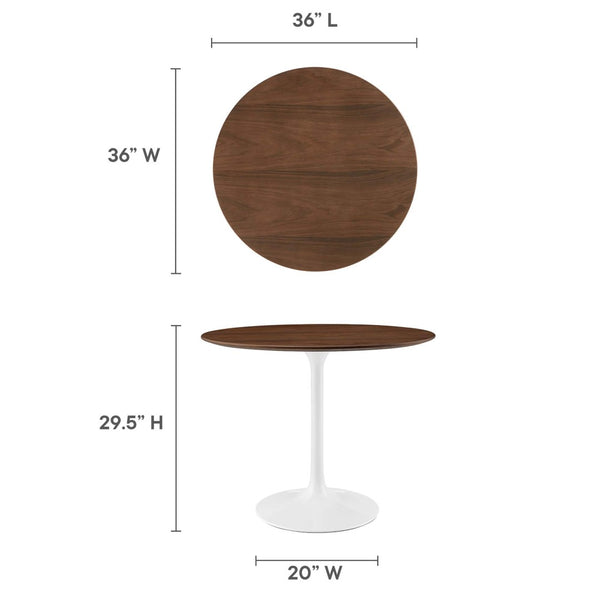 Modway Furniture Lippa 36" Round Wood Dining Table - Mid-Century Walnut Design for Compact Spaces & Modern Style EEI-1136-WAL