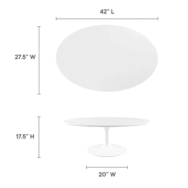 Modway Furniture Lippa 42" Oval Coffee Table - Mid-Century Modern Design with Tapered Metal Base & High-Gloss Finish EEI-1139-WHI