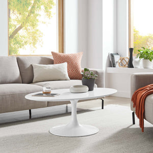 Modway Furniture Lippa 42" Oval Coffee Table - Mid-Century Modern Design with Tapered Metal Base & High-Gloss Finish EEI-1139-WHI