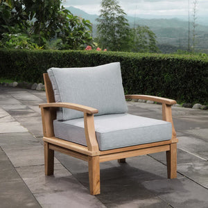 Modway Furniture Marina Outdoor Teak Armchair - Weather-Resistant Comfort for Stylish Patios and Poolside Lounges Natural Gray EEI-1143-NAT-GRY-SET