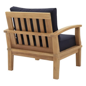 Modway Furniture Marina Outdoor Teak Armchair - Weather-Resistant Comfort for Stylish Patios and Poolside Lounges Natural Navy EEI-1143-NAT-NAV-SET