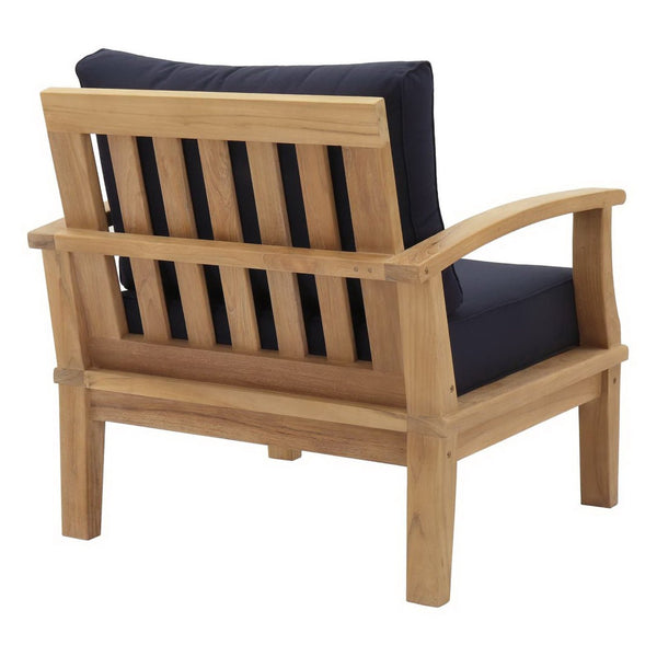 Modway Furniture Marina Outdoor Teak Armchair - Weather-Resistant Comfort for Stylish Patios and Poolside Lounges Natural Navy EEI-1143-NAT-NAV-SET