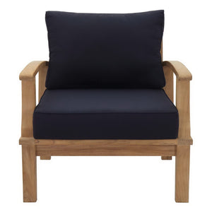 Modway Furniture Marina Outdoor Teak Armchair - Weather-Resistant Comfort for Stylish Patios and Poolside Lounges Natural Navy EEI-1143-NAT-NAV-SET