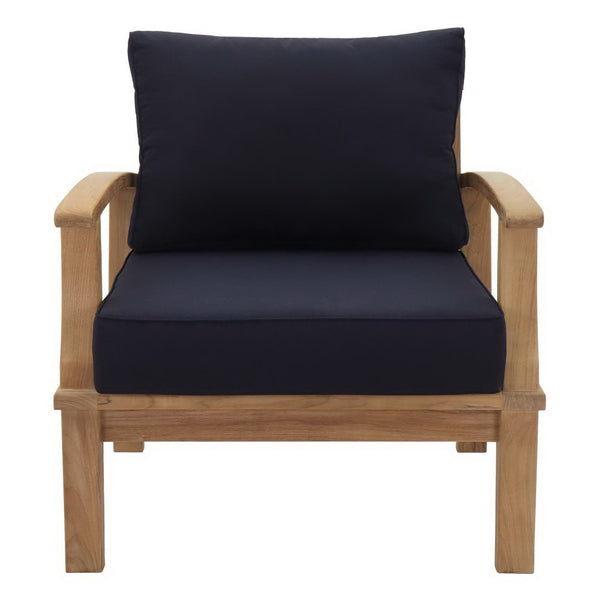 Modway Furniture Marina Outdoor Teak Armchair - Weather-Resistant Comfort for Stylish Patios and Poolside Lounges Natural Navy EEI-1143-NAT-NAV-SET