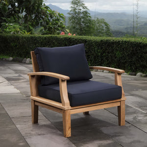 Modway Furniture Marina Outdoor Teak Armchair - Weather-Resistant Comfort for Stylish Patios and Poolside Lounges Natural Navy EEI-1143-NAT-NAV-SET