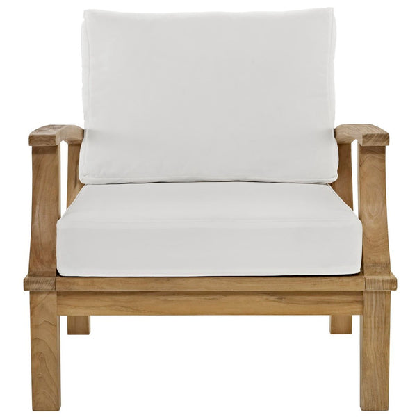 Modway Furniture Marina Outdoor Teak Armchair - Weather-Resistant Comfort for Stylish Patios and Poolside Lounges Natural White EEI-1143-NAT-WHI-SET