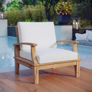 Modway Furniture Marina Outdoor Teak Armchair - Weather-Resistant Comfort for Stylish Patios and Poolside Lounges Natural White EEI-1143-NAT-WHI-SET