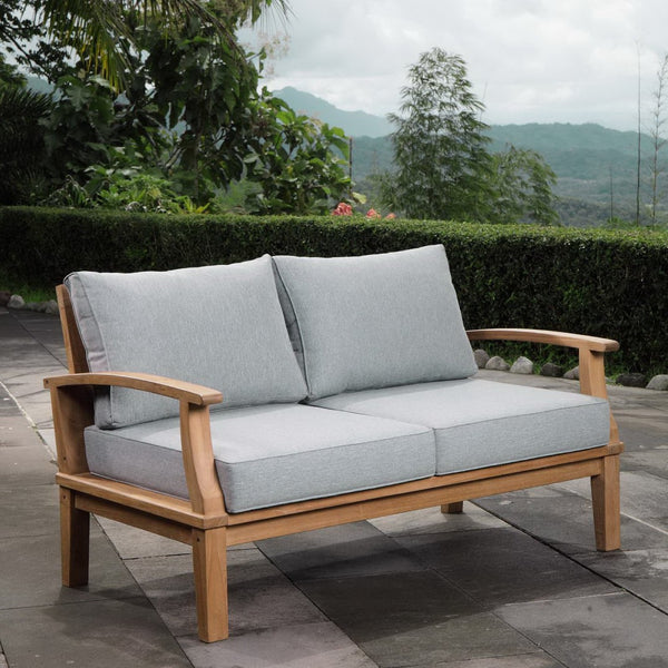 Modway Furniture Marina Outdoor Patio Teak Loveseat by Modway - Durable, Elegant Design for Cozy Outdoor Living Natural Gray EEI-1144-NAT-GRY-SET