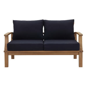 Modway Furniture Marina Outdoor Patio Teak Loveseat by Modway - Durable, Elegant Design for Cozy Outdoor Living Natural Navy EEI-1144-NAT-NAV-SET