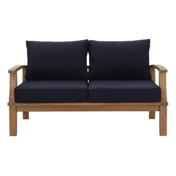 Modway Furniture Marina Outdoor Patio Teak Loveseat by Modway - Durable, Elegant Design for Cozy Outdoor Living Natural Navy EEI-1144-NAT-NAV-SET