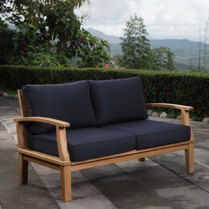 Modway Furniture Marina Outdoor Patio Teak Loveseat by Modway - Durable, Elegant Design for Cozy Outdoor Living Natural Navy EEI-1144-NAT-NAV-SET
