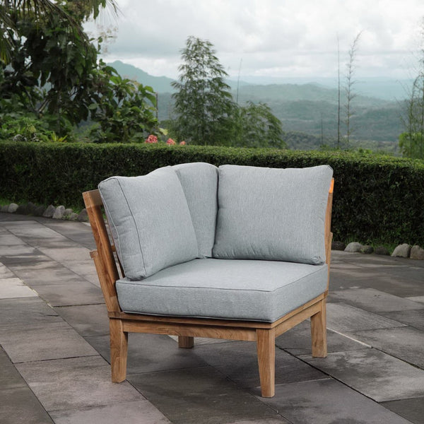 Modway Furniture Marina Outdoor Teak Corner Sofa - Stylish, Durable Seating with All-Weather Cushions for Relaxation Natural Gray EEI-1146-NAT-GRY-SET