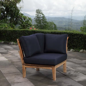 Modway Furniture Marina Outdoor Teak Corner Sofa - Stylish, Durable Seating with All-Weather Cushions for Relaxation Natural Navy EEI-1146-NAT-NAV-SET