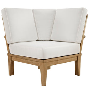Modway Furniture Marina Outdoor Teak Corner Sofa - Stylish, Durable Seating with All-Weather Cushions for Relaxation Natural White EEI-1146-NAT-WHI-SET