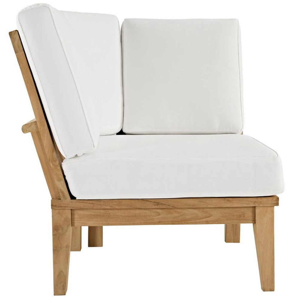 Modway Furniture Marina Outdoor Teak Corner Sofa - Stylish, Durable Seating with All-Weather Cushions for Relaxation Natural White EEI-1146-NAT-WHI-SET