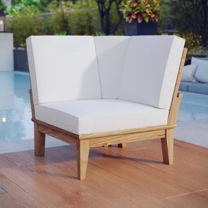 Modway Furniture Marina Outdoor Teak Corner Sofa - Stylish, Durable Seating with All-Weather Cushions for Relaxation Natural White EEI-1146-NAT-WHI-SET