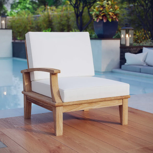 Modway Furniture Marina Outdoor Patio Teak Left-Facing Sofa - Premium Comfort, Stylish Design for Ultimate Relaxation Natural White EEI-1148-NAT-WHI-SET