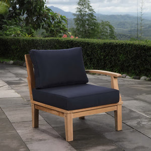 Modway Furniture Marina Outdoor Teak Right-Facing Sofa by Modway - Durable Comfort for Elegant Patio Relaxation Natural Navy EEI-1149-NAT-NAV-SET