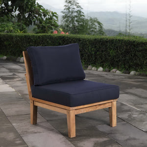 Modway Furniture Marina Armless Outdoor Teak Sofa - Modern Modular Seating for Stylish, Low-Maintenance Patios Natural Navy EEI-1150-NAT-NAV-SET
