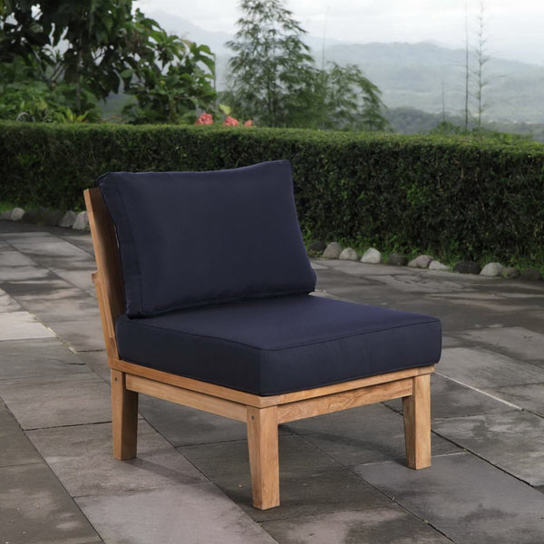 Modway Furniture Marina Armless Outdoor Teak Sofa - Modern Modular Seating for Stylish, Low-Maintenance Patios Natural Navy EEI-1150-NAT-NAV-SET