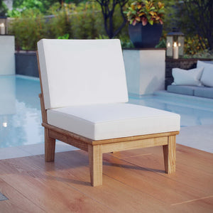 Modway Furniture Marina Armless Outdoor Teak Sofa - Modern Modular Seating for Stylish, Low-Maintenance Patios Natural White EEI-1150-NAT-WHI-SET