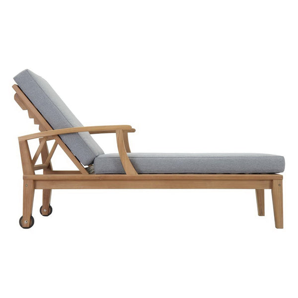 Modway Furniture Marina Outdoor Patio Teak Chaise Lounge - Stylish, Durable Comfort for Relaxing by the Pool or Patio Natural Gray EEI-1151-NAT-GRY-SET