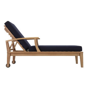 Modway Furniture Marina Outdoor Patio Teak Chaise Lounge - Stylish, Durable Comfort for Relaxing by the Pool or Patio Natural Navy EEI-1151-NAT-NAV-SET