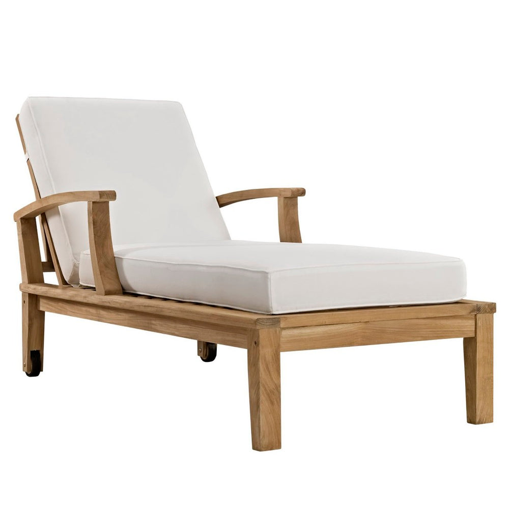 Modway Furniture Marina Outdoor Patio Teak Chaise Lounge - Stylish, Durable Comfort for Relaxing by the Pool or Patio Natural White EEI-1151-NAT-WHI-SET