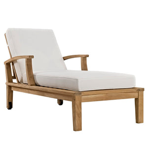 Modway Furniture Marina Outdoor Patio Teak Chaise Lounge - Stylish, Durable Comfort for Relaxing by the Pool or Patio Natural White EEI-1151-NAT-WHI-SET