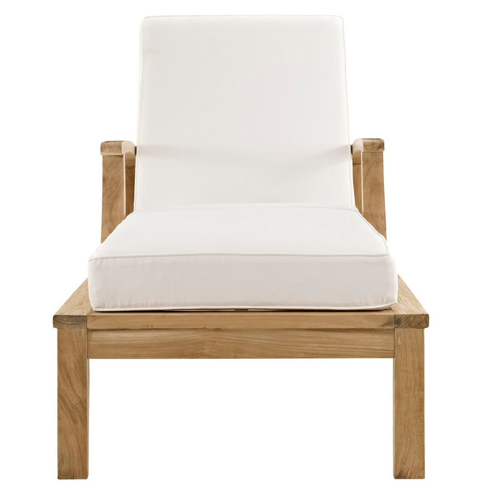 Modway Furniture Marina Outdoor Patio Teak Chaise Lounge - Stylish, Durable Comfort for Relaxing by the Pool or Patio Natural White EEI-1151-NAT-WHI-SET