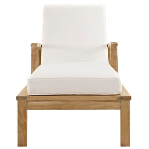 Modway Furniture Marina Outdoor Patio Teak Chaise Lounge - Stylish, Durable Comfort for Relaxing by the Pool or Patio Natural White EEI-1151-NAT-WHI-SET