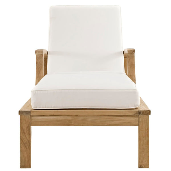 Modway Furniture Marina Outdoor Patio Teak Chaise Lounge - Stylish, Durable Comfort for Relaxing by the Pool or Patio Natural White EEI-1151-NAT-WHI-SET