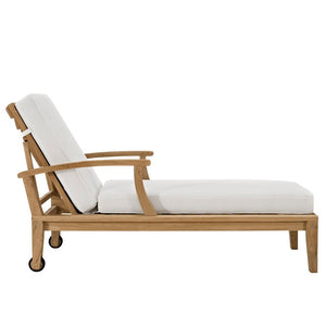 Modway Furniture Marina Outdoor Patio Teak Chaise Lounge - Stylish, Durable Comfort for Relaxing by the Pool or Patio Natural White EEI-1151-NAT-WHI-SET