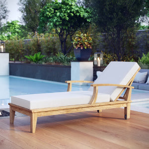 Modway Furniture Marina Outdoor Patio Teak Chaise Lounge - Stylish, Durable Comfort for Relaxing by the Pool or Patio Natural White EEI-1151-NAT-WHI-SET