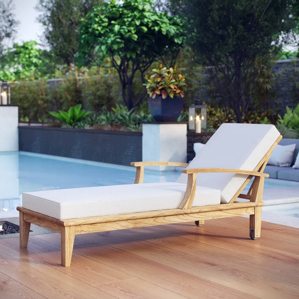 Modway Furniture Marina Outdoor Patio Teak Chaise Lounge - Stylish, Durable Comfort for Relaxing by the Pool or Patio Natural White EEI-1151-NAT-WHI-SET