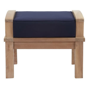 Modway Furniture Marina Outdoor Patio Teak Ottoman - Versatile Seating Solution for Ultimate Comfort and Style Natural Navy EEI-1152-NAT-NAV-SET