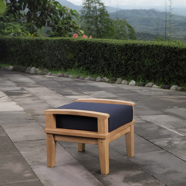 Modway Furniture Marina Outdoor Patio Teak Ottoman - Versatile Seating Solution for Ultimate Comfort and Style Natural Navy EEI-1152-NAT-NAV-SET